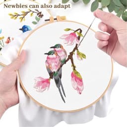 2 sets borduurset voor beginners - kolibrie en bloemenkruissteek-startersets met handleiding — thumbnail 3