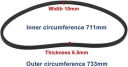 Aandrijfriem rubber - Binnenomtrek 711 mm - Breedte 10 mm - Dikte 6,5 mm - Compatibel met Fuxtec FX-RM2050/2055/2060 - Geschikt voor grasmaaier - Grasmaaier Riem — thumbnail 5