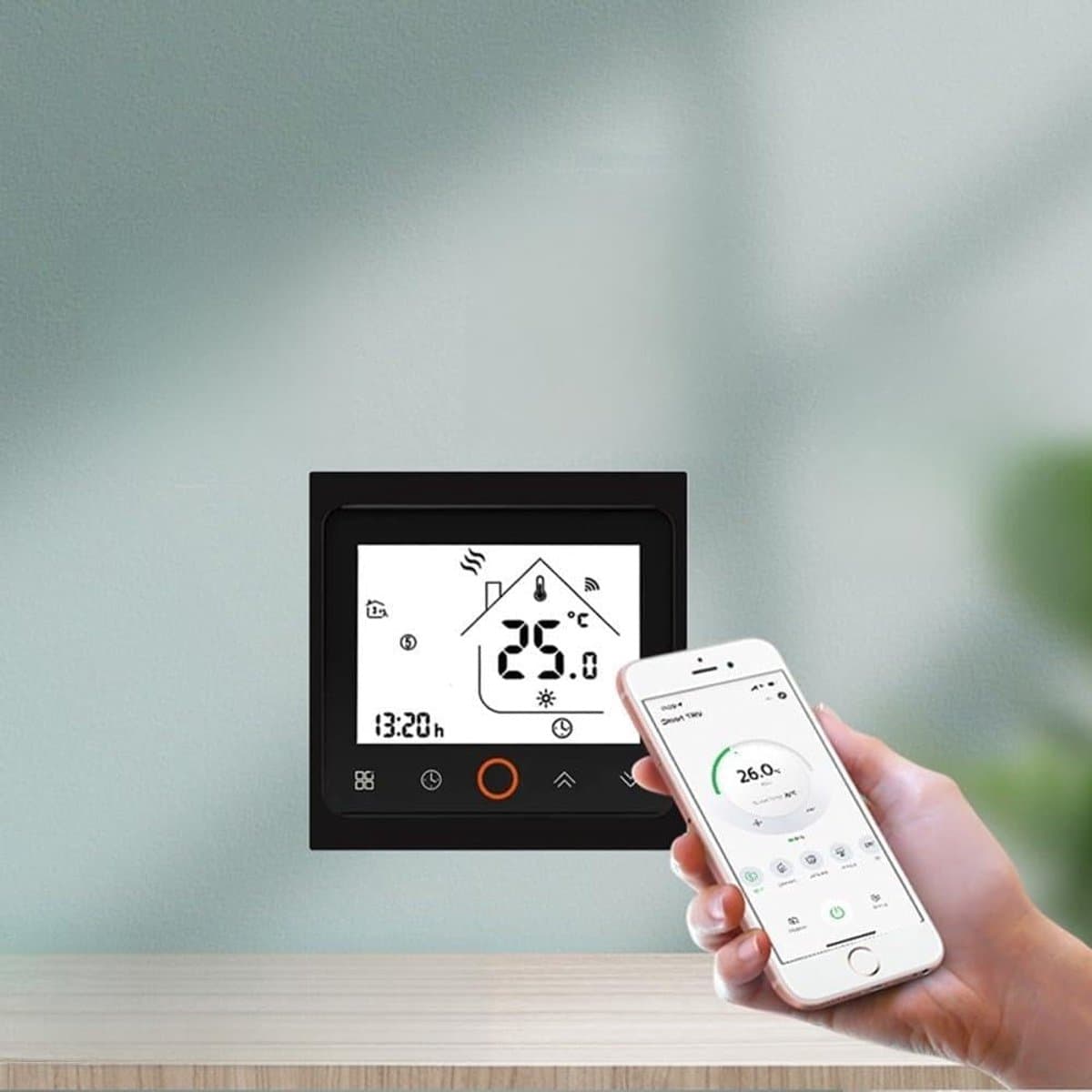 Slimme Thermostaat - Temperatuurregelaar WiFi - Verwarming Regelen - App en Spraakbesturing - 11 x 10 x 6 cm - Zwart — afbeelding 1