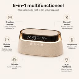 Bobypet - 6-in-1 Draadloos Oplaadstation - Digitale Wekker met Temperatuur - Bluetooth Speaker en FM Radio - RGB Sfeerlamp - Cadeau voor Mannen en Vrouwen — thumbnail 3