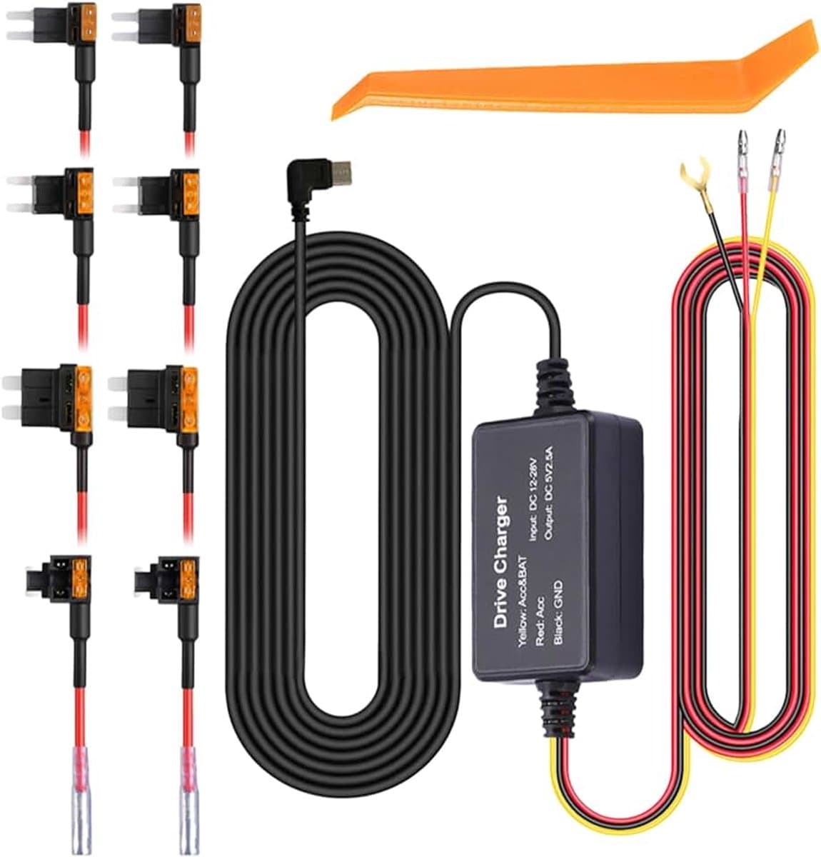 Dashcam hardwire kit, dashcam hardwire kit, 12 V-24 V naar 5 V/3 A USB-C-netaansluiting, dashcam hardwire-kit met meervoudige zekeringen voor GPS-voeding, radarwaarschuwingskits — afbeelding 1