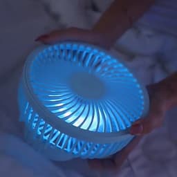 Draagbare oplaadbare bureauventilator met ledverlichting en haken – ventilator met 1200 mAh-accu voor tenten en reizen — thumbnail 2