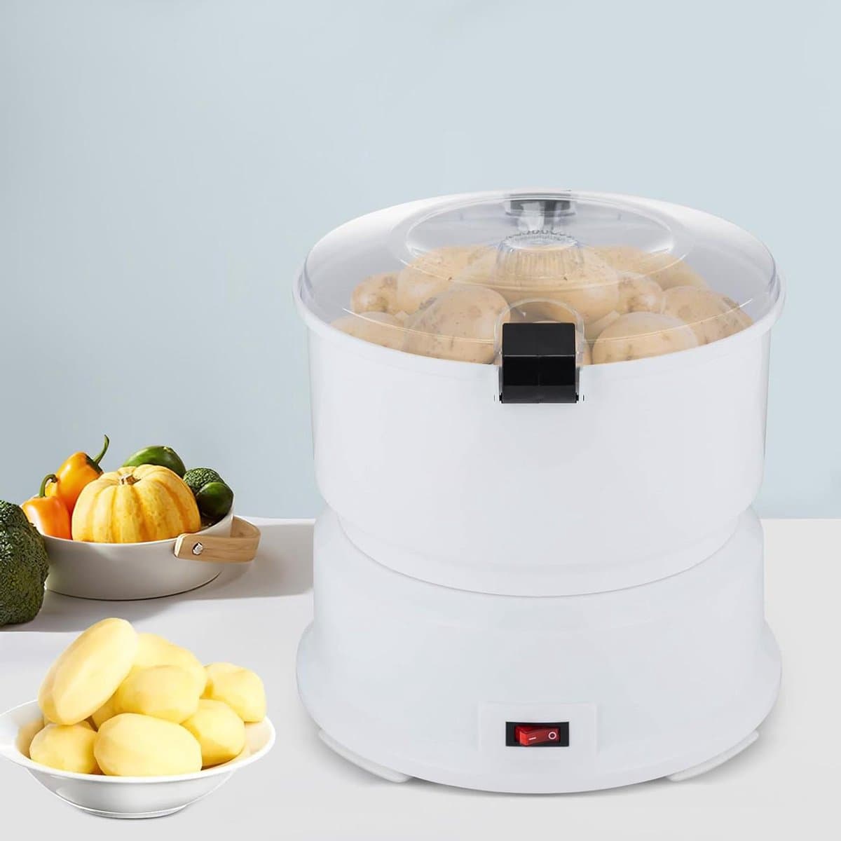 Elektrische Aardappelschilmachine - Groente Schillen - Snel Groenten Bereiden - Grote Capaciteit - 0.8 kg - Wit — afbeelding 1