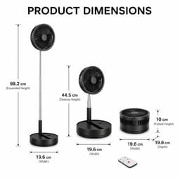 3-1 Ventilator Staand - Tafelventilator - Vloerventilator USB-C - 4 Standen - Draadloos en Geluidloos Fluisterstil - Fans - Staande Mini Ventilator - Kleine Statiefventilator - Aircooler - Mobiele Airco - 19,5 x 19,5 x 2,5 cm - zwart — thumbnail 5