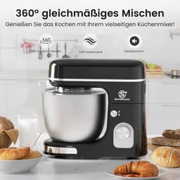 Keukenmachine - Deegmachine Mixer - Bakken en Koken - Krachtige 1300W Motor - 5 Liter Kom - Zwart — thumbnail 4