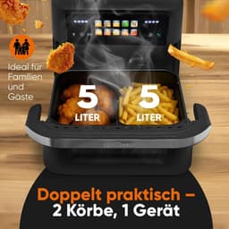 Heteluchtfriteuse - Airfryer XXL - Gezond Frituren - Dubbele Kamer - 10 Liter - RVS Zwart — thumbnail 5