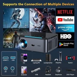 Xiwbsy - 8G Manual Focus1 - Beamer - Projector Beamer - Mini Meamer - 4k - Full HD 1080P - 1920x1080dpi - Automatische focus - met WiFi - 25000Lumens - 108W - Zwart — thumbnail 1