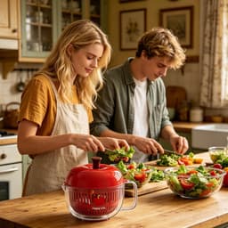 Groente Wasmachine - Salade Spinner - Keuken Schoonmaken - Handslinger Droogfunctie - 21 x 17 cm - Rood — thumbnail 5