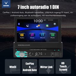 ESSGOO 1Din Autoradio Met Bluetooth - Apple Carplay & Android Auto - 7" HD Touchscreen Handmatig Opvouwbaar Scherm - USB, AUX, FM, EQ, TF — thumbnail 5