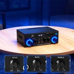 Bluetooth Versterker - HiFi Stereo Versterker - Mini Audioversterker - 2.0 Kanaals - 50W+50W - USB/SD - FM Radio - Microfooningang - Afstandsbediening - Bas & Treble Instelbaar - Voor Karaoke & Home Cinema — thumbnail 5