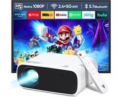 SnelShoppen - High-Performance Projector 2025, 4K Compatibel, Full HD 1080P, 20.000 Lumens, WiFi & Bluetooth, Geschikt voor Switch en PS5, Ideaal voor