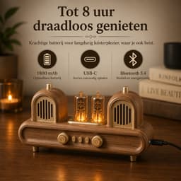 Retro Bluetooth Speaker met Tube Lights - 10W Stereo Geluid - Bluetooth 5.4 - FM Radio - USB - TF - AUX - TWS — thumbnail 4