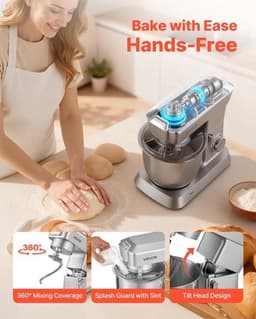 Elektrische Keukenmachine – Foodprocessor – Mixer – Blender – Deegkneder – 1300 W Motor – 4,3 L Roestvrijstalen Mengkom — thumbnail 4
