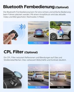 Dashcam voor auto - Zwart - 3-kanaals 2K + 2K + 1080p - Dual STARVIS 2 Sensoren met HDR en GPS - Met Spraakbesturing en Nachtzicht — thumbnail 5