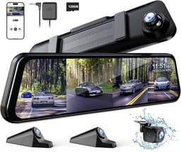 Dashcam voor auto - Zwart - 12 inch - 4-kanaals spiegel dashcam met 4×FHD camera’s en GPS - Voor optimale 360° bewaking — thumbnail 1
