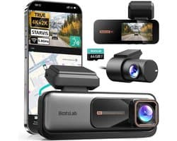 Dashcam voor auto - Zwart - G980H met spraakbesturing - 4K+2K dubbele camera met GPS en nachtzicht - Voor veilig rijden