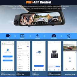 Dashcam voor auto - Zwart - 9,66 inch - IPS Touchscreen met 3 Camera's en Nachtzicht - Voor Veilig Parkeren en 24-uurs Bewaking — thumbnail 4
