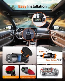 Dashcam voor auto - Zwart - 3,19 inch scherm - 4 Camera's met 2,7K HDR en Nachtzicht - Voor Binnen en Buiten gebruik — thumbnail 5