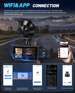 Dashcam voor auto - Zwart - 3,16 inch scherm - 2,5K Front, Binnen en Achtercamera - Met WiFi, GPS en Nachtzicht — thumbnail 3