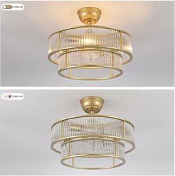 19 inch kristallen plafondventilator met dubbele verticale balk (goud) - App-bediening - 6 snelheidsstanden - Geluidsarm - ABS-bladen - Ideaal voor slaapkamer en kinderkamer — thumbnail 4