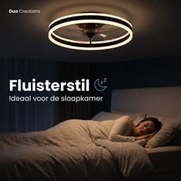 Plafondventilator met verlichting - Zwart - LED Ring 32W - Ø 50cm - Fluisterstil - App & Afstandsbediening - Dimbaar - Plafondlamp woonkamer - Plafonniere slaapkamer - Plafondlampen - Ventilator plafond — thumbnail 5