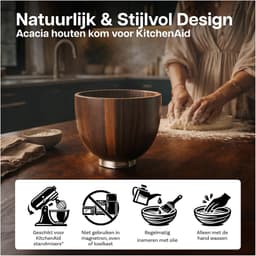 Houten Mengkom - Acacia Kom - Bakken Ingrediënten - RVS Bevestiging - 5 Quart - Natuurlijk Hout — thumbnail 2