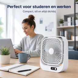 VHV - Bureauventilator - Oplaadbare mini ventilator met LED-display - 3 standen en 360° draaibaar - Wit — thumbnail 5