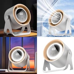Bureauventilator – Tafelventilator – Stille, draagbare USB-ventilator – Met ledverlichting – Digitaal display – Kleine bureauventilator – Wit — thumbnail 4