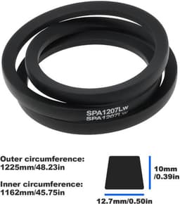 Aandrijfriem Perfecte Pasvorm - Buitenlengte 1225 mm - Binnenlengte 1162 mm - Rubber - Betrouwbare Prestaties - Soepele Werking - Grasmaaier Riem — thumbnail 2