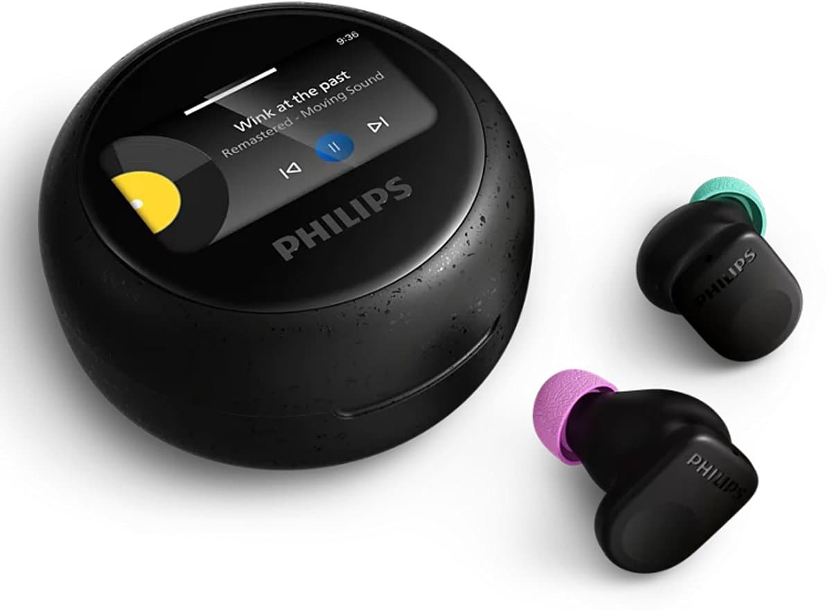 PHILIPS TAMS3BK/00 The Buds - True Wireless Oordopjes - Adaptieve Noise Cancelling - Bluetooth 6.0 - Tot 42 Uur Batterijduur - Smart Charging Case met Touchscreen - IP54 - Multipoint - Zwart — afbeelding 1