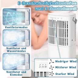 Mobiele Airco - 3-in-1 - 700ml - Airconditioning zonder Afvoer Slang - Draagbare Ventilator - 52 dB - 3 Functies & Snelheden - Luchtbevochtiger - Slaapkamer Kantoor Woonkamer - 2 Miststanden - Wit — thumbnail 5