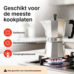 Chefino Percolator 6 Kops – Moka Pot 270 ml – Espressopot voor Italiaans Koffiezetten – Aluminium Mokkapot – Espressomaker voor Gasfornuis en Elektrische Kookplaat — thumbnail 4