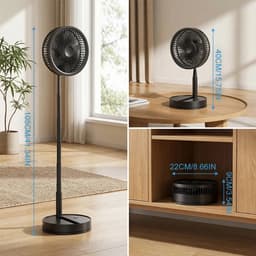 Draadloze Opvouwbare Ventilator 8000mAh met Afstandsbediening - Staande & Tafelventilator - Zwart — thumbnail 3