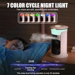Mobiele Luchtkoeler met Verneveling - 880ml Watertank - 3 Snelheden - 7 Kleuren Nachtlampje - Fluisterstil 20 dB - USB-C Air Cooler - groen — thumbnail 4