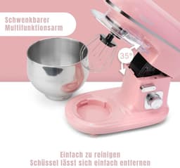 QORA® Mixer met mengkom - Mixer - Mixer met mengkom keukenmachine - Roze - 21cm x 35cm x 32cm — thumbnail 2