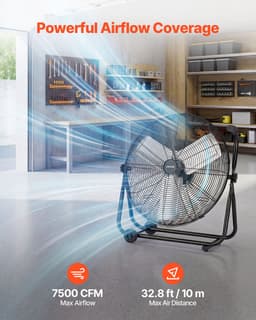 VEVOR Vloerventilator Ø609,6 mm, Windmachine 360° Kantelbaar, Staande Ventilator met 3 Snelheidsstanden, Draagbare Trommelventilator met Handvat, Wielen & 1,6 m Kabel, Industriële Ventilator voor Garage Magazijn — thumbnail 4