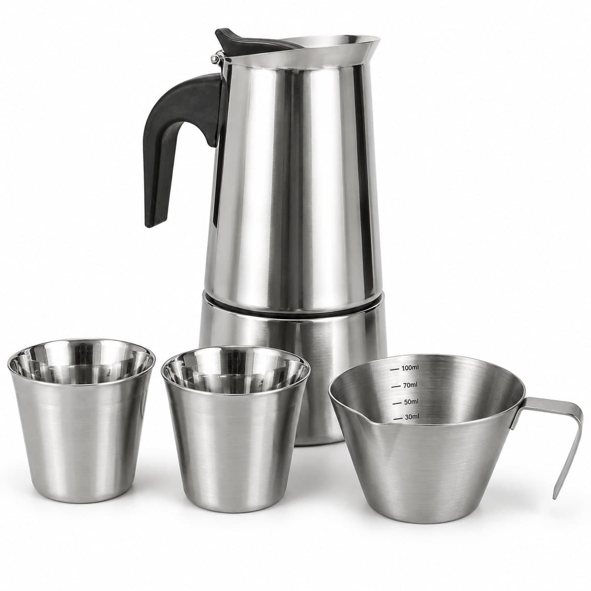 My Green Deal RVS Percolator Set 600 ml – Inductie – 2 Espressokopjes 80 ml – Espresso Schenkkan 100 ml – 4-delige Koffieset — afbeelding 1