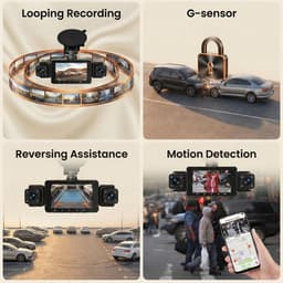 SnelShoppen - WiFi 4-kanaals dashcam auto 1080p 360° voor en achter met lusopname, G-sensor, nachtzicht, bewegingsdetectie, app-bediening, belichtings — thumbnail 2