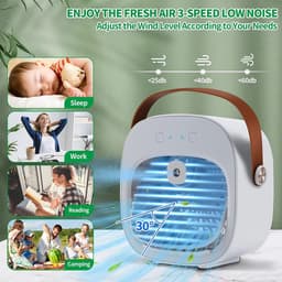 Draagbare airconditioner, mini oplaadbare airconditioner, persoonlijke luchtkoeler, kleine tafelairconditioner, geschikt voor slaapkamers, kantoren en buiten (wit). — thumbnail 2