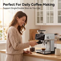 Bresco® Barista Touch Espressomachine – Pistonmachine met Koffiemolen – RVS Koffiemachine melkopschuimer – Bonenmaler – Brushed Stainless Steel — thumbnail 3