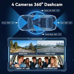 Thijox - 3,16 inch Dashcam 4-camera 1080P Full HD met 360° Rondomzicht, Bewegingsdetectie, Nachtzicht, Achteruitrijhulp & Loop-opname voor Personenaut — thumbnail 3