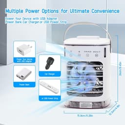 Mobiele airconditioning, mini-luchtkoeler met 4 windstanden en 7 kleuren led, draagbare luchtkoeler met groot waterreservoir (tot 2 uur looptijd), USB-voeding, stil, voor kantoor, thuis, camping - wit [Energieklasse A] — thumbnail 3