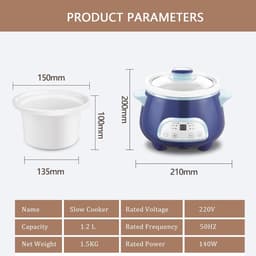 Elektrische Stoofpot - Multicooker Timer - Gezond Koken - 6 Slimme Programma's - 1.2 Liter - Multicolor — thumbnail 2