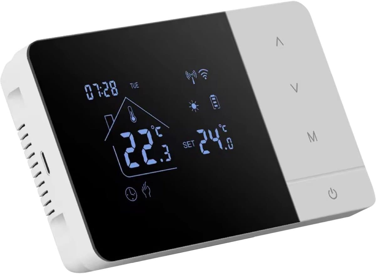 Slimme Thermostaat - App Gestuurde Verwarming - Klimaatbeheer Thuis - Wifi en Spraakbediening - 5-60°C Bereik - Zwart Wit — afbeelding 1