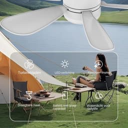 Tent Plafondventilator - Camping Ventilator Buiten - Buiten Koelen - Met Afstandsbediening - 154 Pond - Wit — thumbnail 2