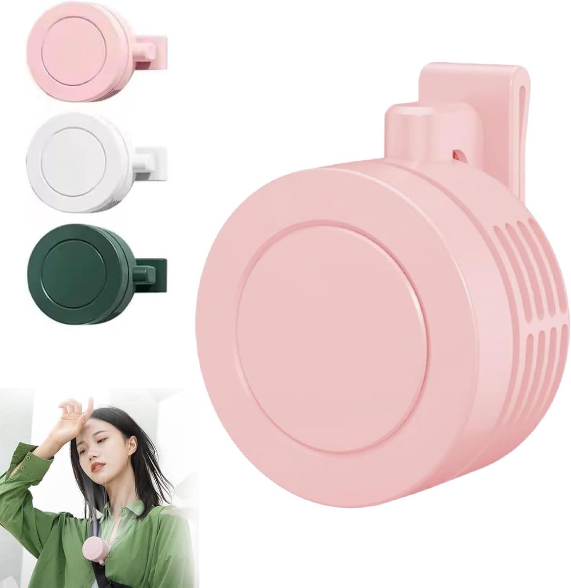 Mini clipventilator, draagbaar, stil, zonder bladen, oplaadbaar via USB, werkt op batterijen, 360° draaibaar, 3 snelheden instelbaar, hangend formaat, voor buitengebruik, landelijke stijl — afbeelding 1