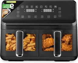 Dubbele Mand Airfryer - Heteluchtfriteuse Olievrij - Gezond Koken - Transparant Venster - 88 Liter - Zwart — thumbnail 1