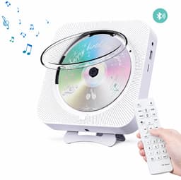 Bluetooth CD Speler voor Keuken, Slaapkamer en Woonkamer – Draagbare CD Speler met FM-radio en Ingebouwde Luidsprekers – Monteerbaar aan de muur en op tafel – Wit — thumbnail 1