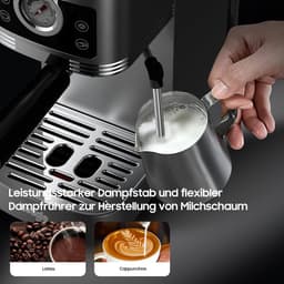 Espresso Machine - Koffiezetapparaat Cappuccino - Thuis Barista Kwaliteit - 20 Bar Italiaanse Pomp - 13 Liter - Zilver Zwart — thumbnail 4