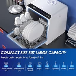 Tafelblad Vaatwasser - Compacte Afwasser - Keuken Reinigen - 6 Programma's - 4 Personen - Wit en Zwart — thumbnail 5